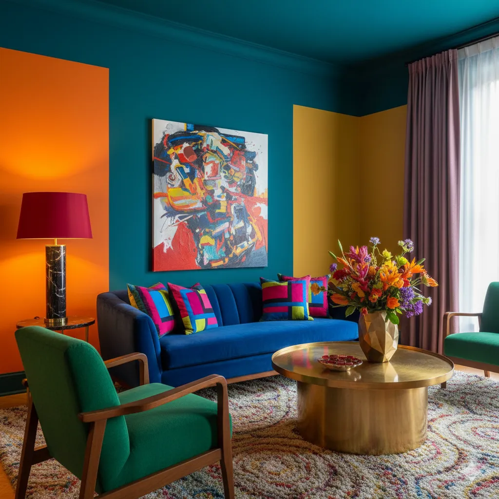 Bold color palette interior design with statement pieces